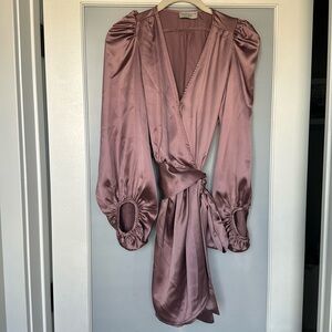 Dress Forum - purple satin mini wrap dress - size small